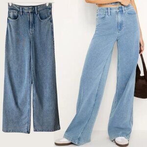 Good American Wide Leg Jeans 2/28 High Waisted Light Blue Wash Denim Relaxed Fit